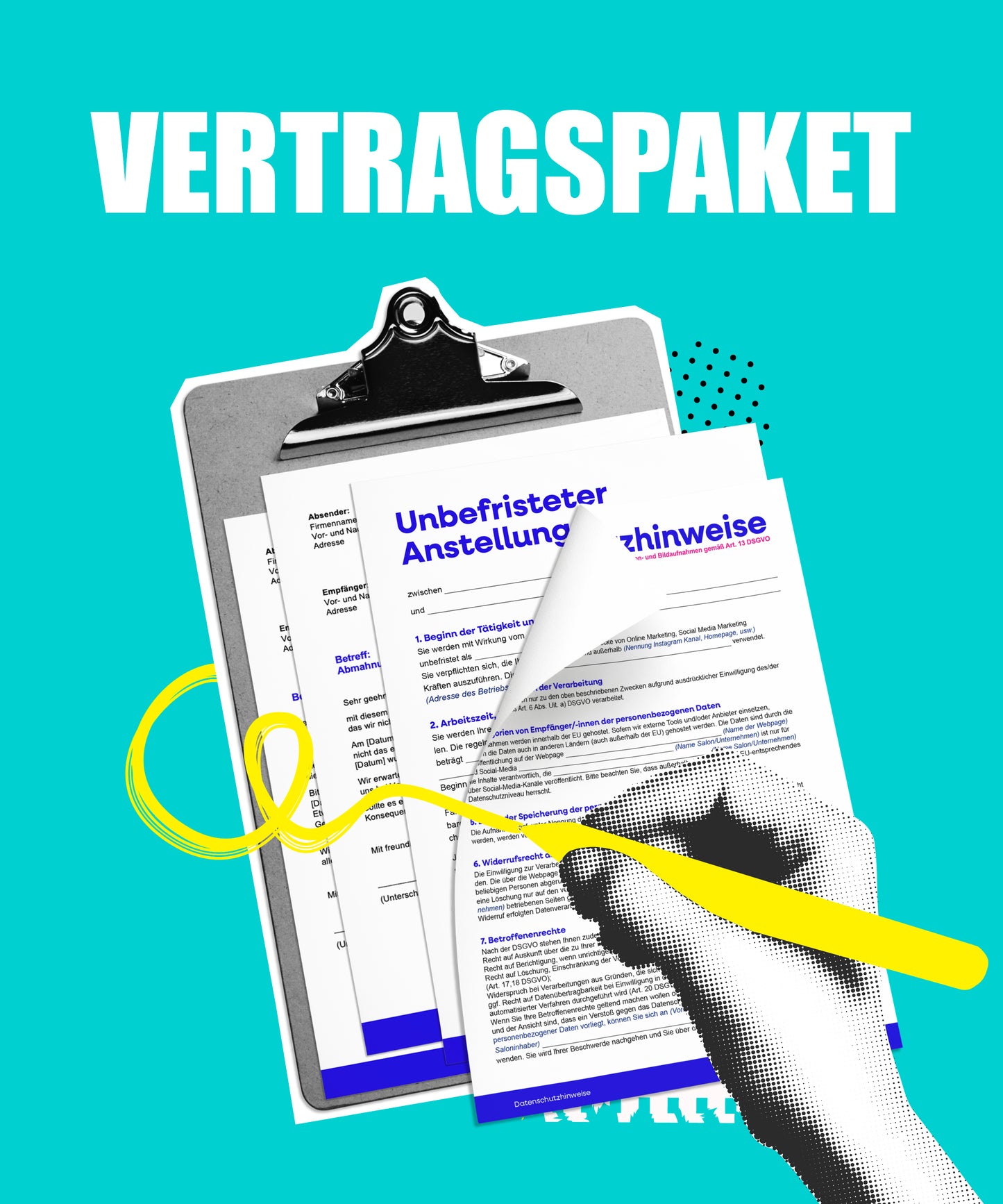Vertragspaket für Friseursalons mit Mustervorlagen für Arbeitsverträge und Vereinbarungen.