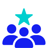 pictogram 3 blaue figuren mit tuerkis farbenen Stern darueber